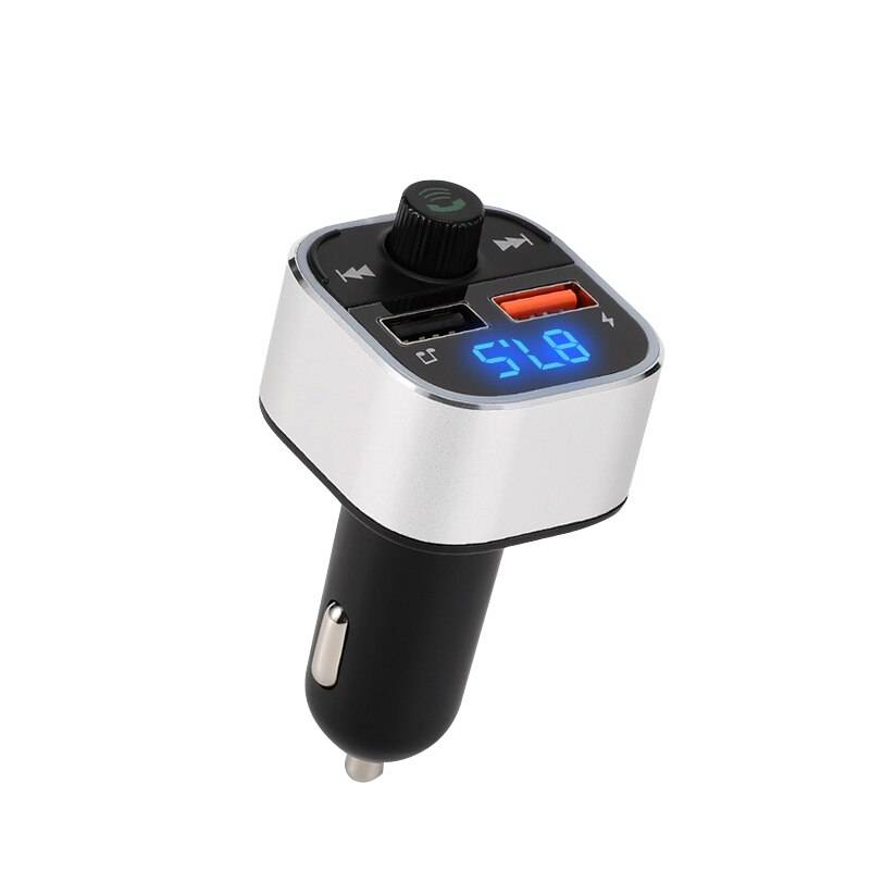Enver bil mp3 spelare adapter bluetooth 5.0 fm sändare färgglada ljus dubbla usb billaddare spänning upptäckt - silver--