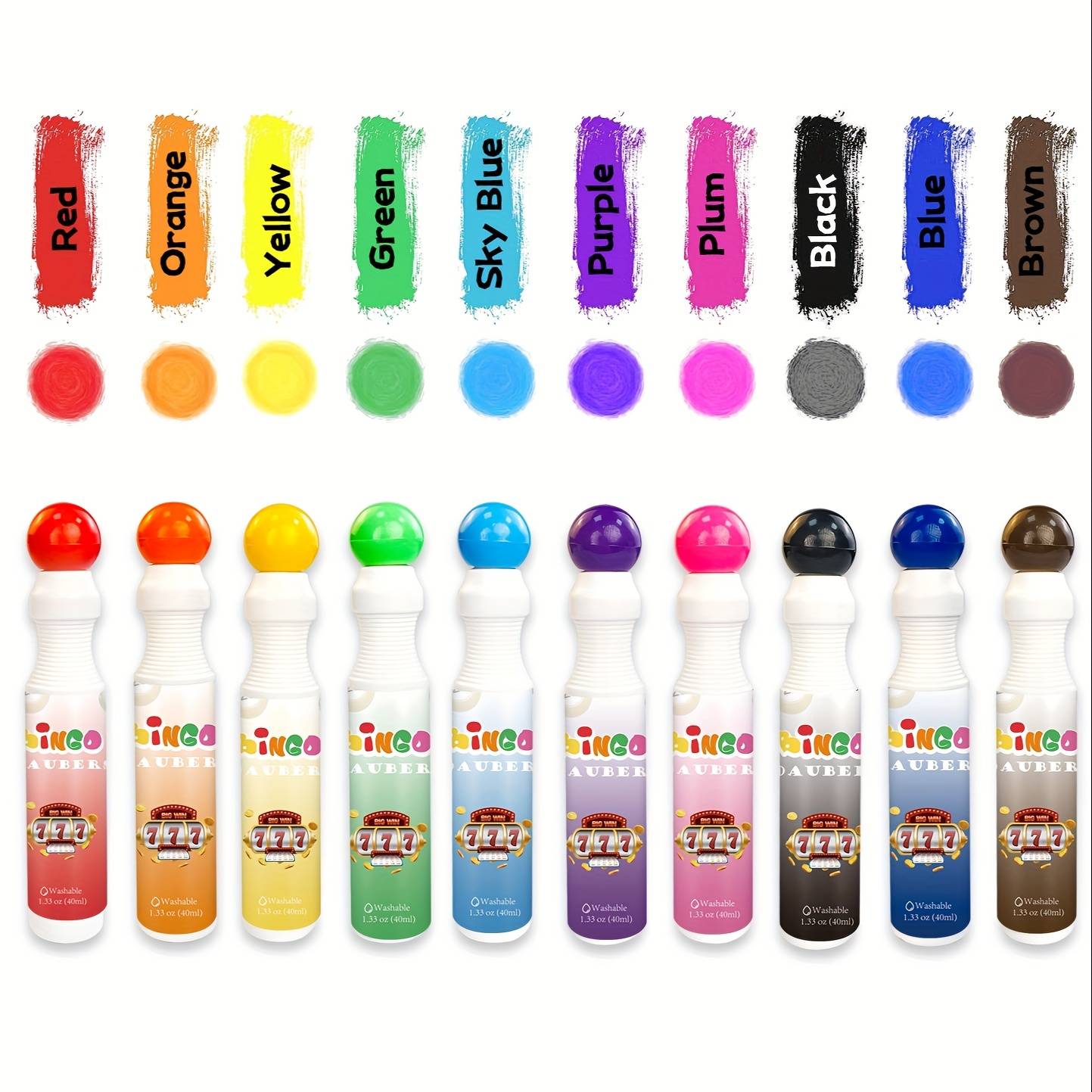 10-pack Colorful For Bingo Daubers/ Dot Markers/washable Paint Dotters - 40ml/each, Large Capacity, Quick-dry, Set, Perfect For Bingo Games, Office Use And , Professional Art Use