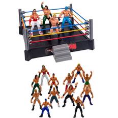 WWE Mini Wrestling Figur Sæt Wrestler Warriors Legetøj Med Firkantet Ring & Tilbehør Sjov Miniature Kamp Actionfigurer Gave Høj Kvalitet 636-C Four Square Arena