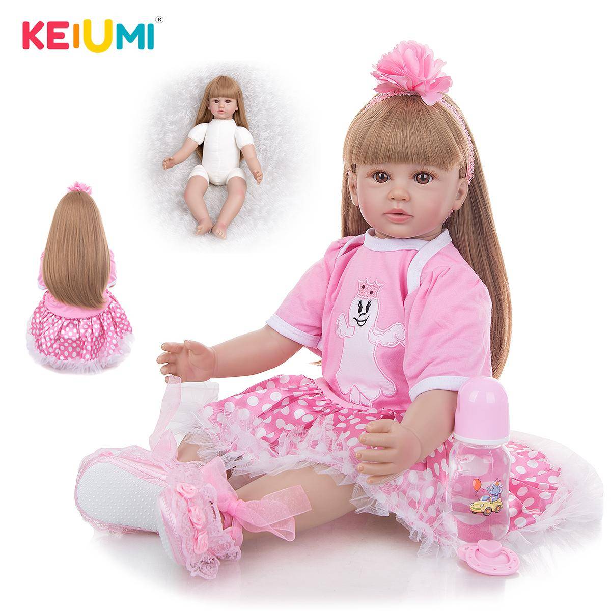 KEIUMI 24 tums Reborn babydockor Handgjorda tygkroppar Riktiga prinsessdockor Leksakspresent till barn Födelsedagsöverraskning