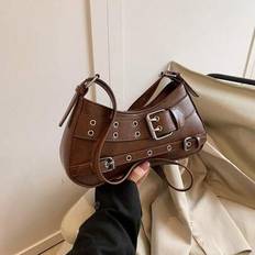 Retro Punk Style Rivet Decoration Handbag, Women's Shoulder Bag, Fashionable Motorcycle Bag, Suitable For Street Style Matching, Theme Parties, Nightc - Brown