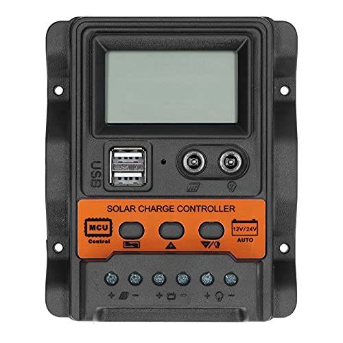 TKSE Solladdningsstyrenhet, LCD-skärm PWM-regulator dubbel USB DC-urladdning vattentät kontroll solpanel batteriregulator 12 V – 24 V (20 A)