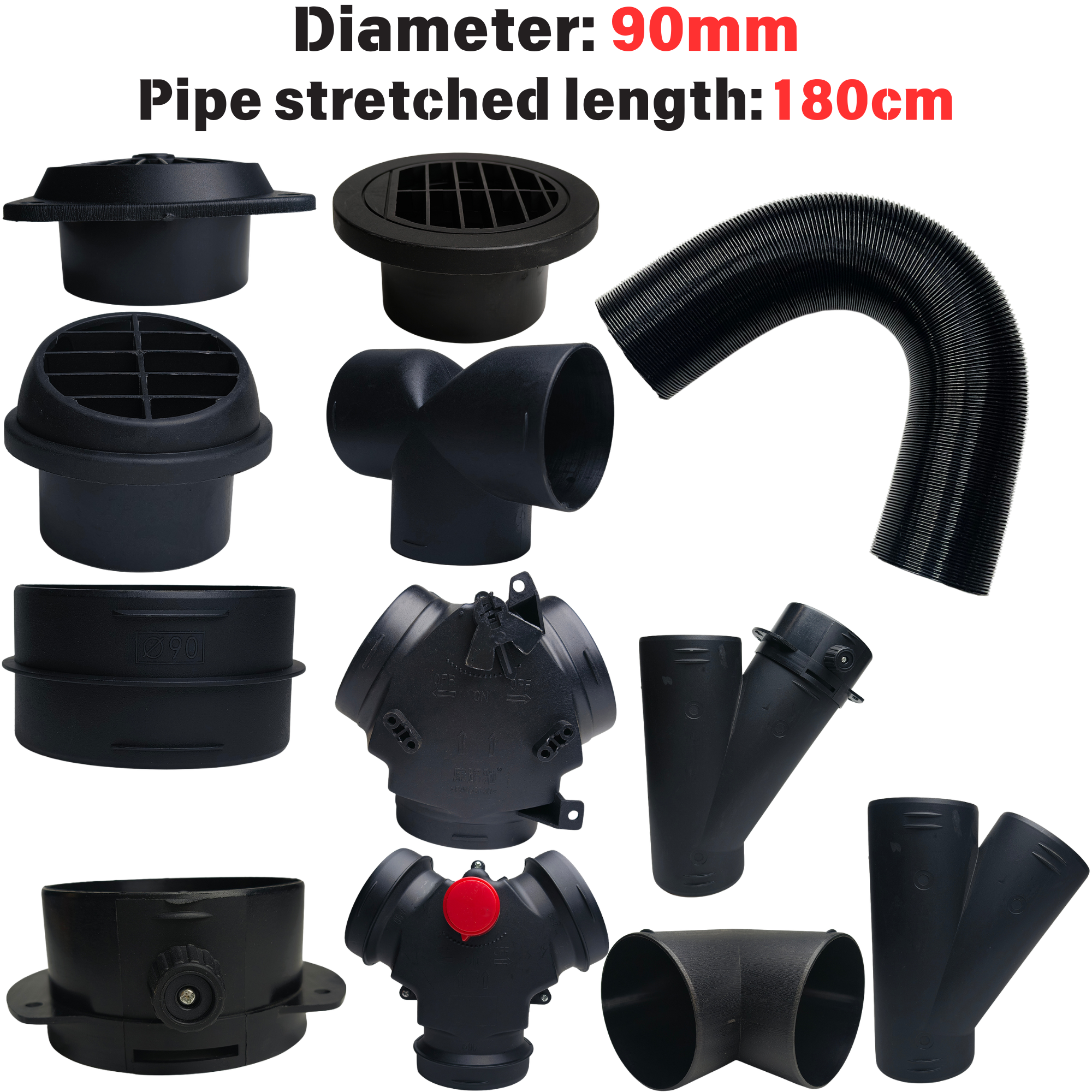 90mm Diameter 180CM Length Air Diesel Heater Duct Pipe Tube Hose Outlet Exhaust Joiner Connector for Webasto Eberspaecher