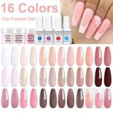 20pcs Dip Powder Nail Kit, 16 Colors Nude Pink Glitter Shades Dipping Powder With Base Top Coat Activator And Brush Saver For French Nail Art Manicure Salon Home DIY Women Gift