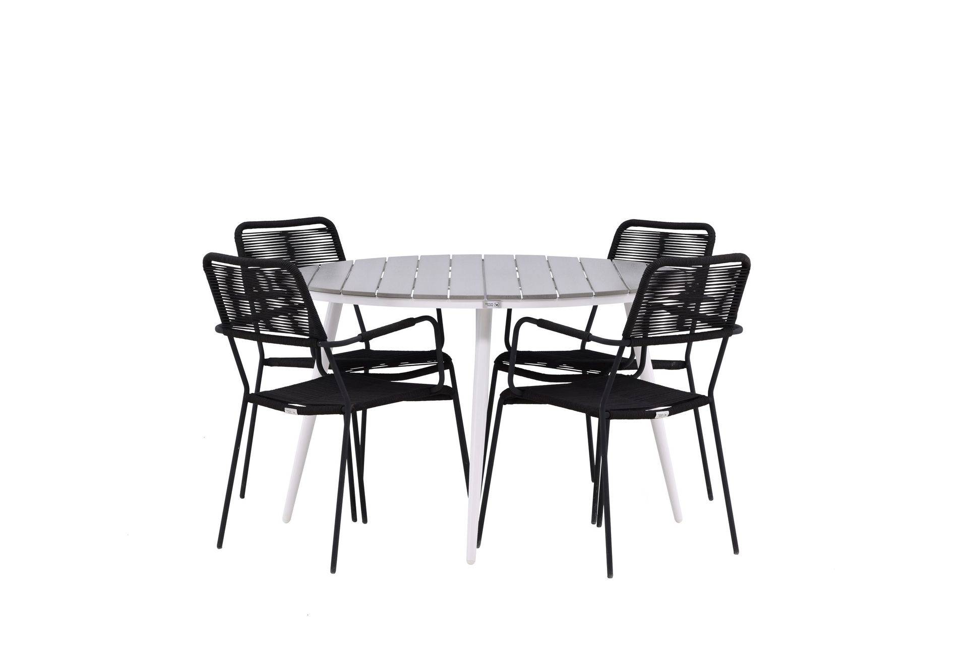 Venture Home Break Matgrupp Utomhus Rund 120 cm 4 Lindos Karmstol - Svart/Grå utomhus Grå,Svart