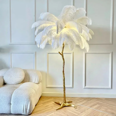 Nordic Ostrich Feather Led Floor Lamp Copper Resin Living Room Home Decor Indoor Lighting Bedroom