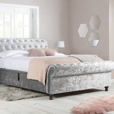 Olivia's Caspian Side Opening Ottoman Bed in Steel Crushed Velvet - Super Kingsize