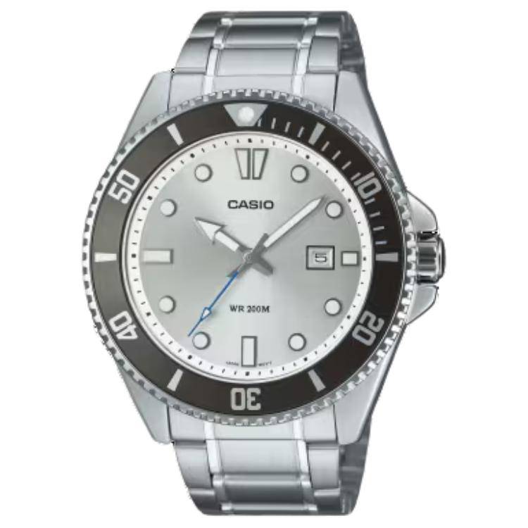 Casio 200 Meter Vattentät Kvartsverk Rostfritt Stål Klocka Unisex Klockor Silver MDV-107D-7AV gray