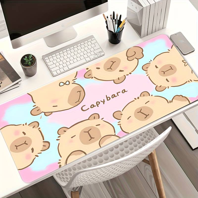 Cute Capybara Xxl Gaming Mouse Pad - Desk Mat With Cartoon Capybara Design, Non-slip Rubber Base, For Keyboard & Mouse, Office & Gaming Accessories, Large Mouse Pad