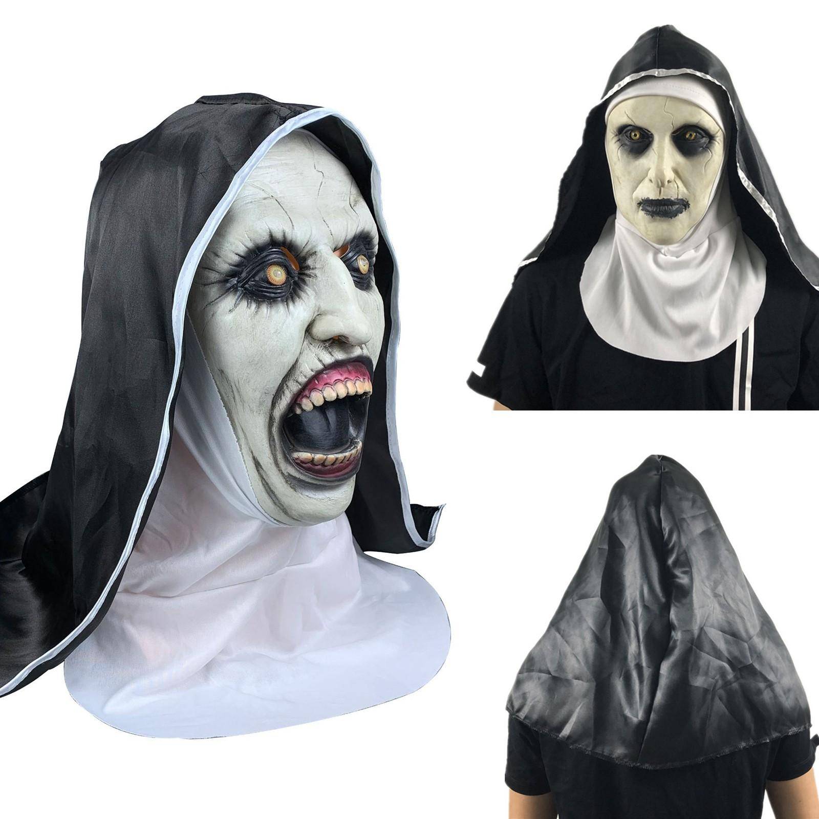Nunna Mask, Skräck, Läskig, Läskig, Kvinnligt Ansikte Huvud, Prank Party Rekvisita cm gray