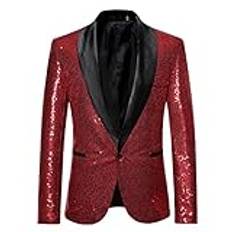 Paljettjacka för herrar, modern, guldglittrande blazer, paljettkostymjacka, smoking, slim fit, moderiktig jacka för bröllop, enknappskavaj, elegant, businessjacka, lätt, traditionell jacka, vin, S