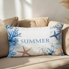 1pc Coral & Starfish Print Decorative Pillow Case, Soft Plush Fabric, 30*50CM/11.8*19.7inch, For Modern Sofa, Indoor Decoration, Party, Gift - Multicolor - 30*50