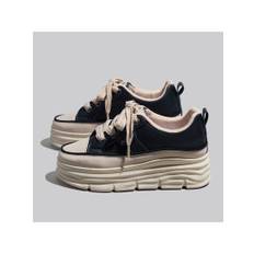 Girls' Casual Shoes With Thickened Sole For Increasing Height, Wear-Resistant, Pu Leather Upper, Simple Style, Suitable For Autumn, All-Match Hallowee - Black - CN34,CN35,CN36,CN37,CN38,CN39,CN40