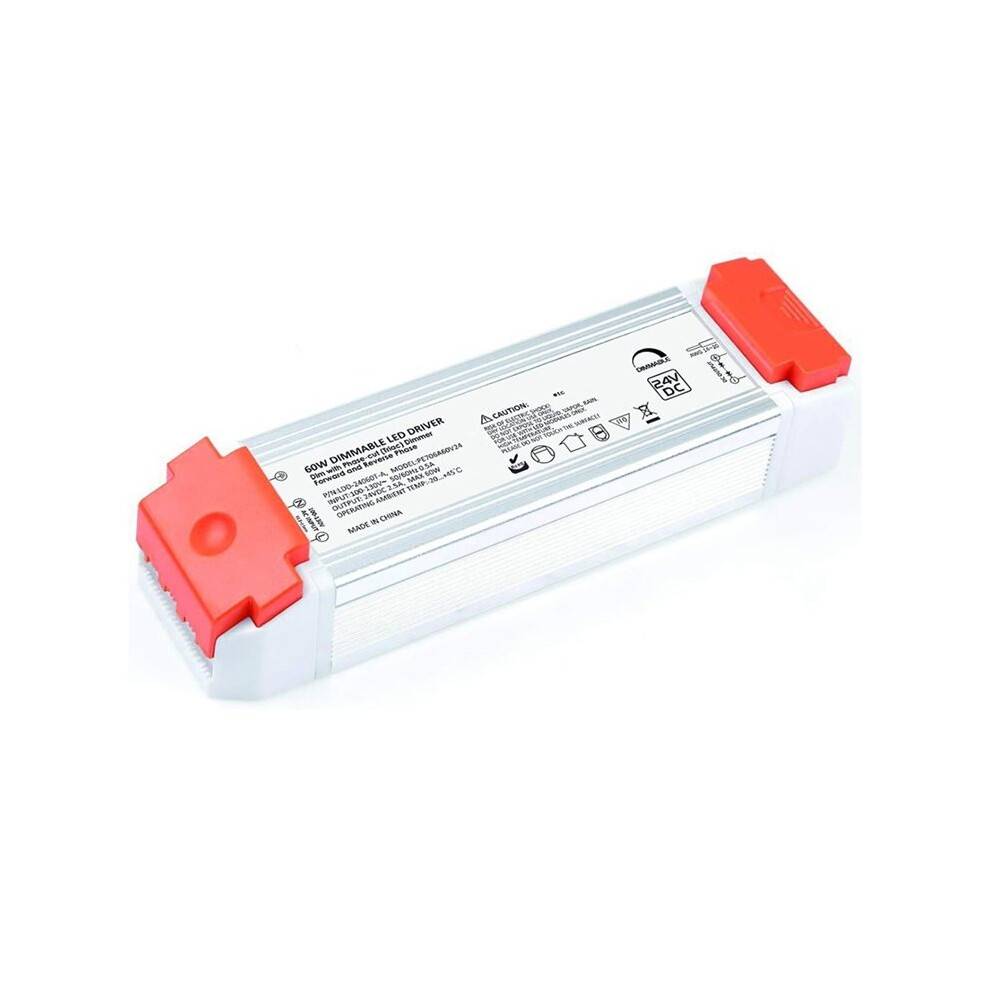 24V 60W Dimmable LED Driver, 110V AC to 24V 2.5A Transformer Power Supply, 0- Flicker-Free Dimmer US Plug