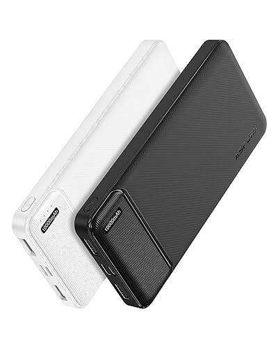 AsperX Power Bank 10 000 mAh,2 stycken,powerbank USB C-utgång och ingång,externt batteri,litet men starkt,bärbar laddare med typ c-ingångar + 2 USB 2,4 A-utgångsportar för smartphones,iPhone och mer