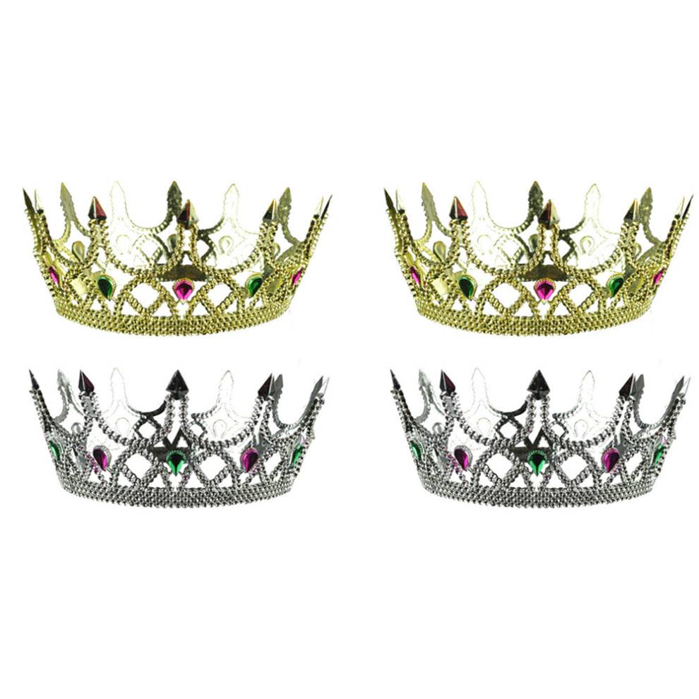 Kongelig Kors Tiara, Plastik Konge Krone med Justerbar Velcrolukning til Kostumefester, Glamourøst Tilbehør til Mænd og Kvinder med Klare Farver
