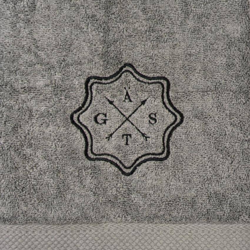 Handduk med emblem och initialer - grå, 90x150 BADLAKAN / SVART (1000)