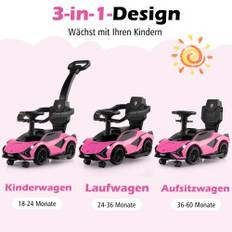 3-i-1 Lamborghini åkande bil push-bil med strålkastare & Musik & Rosa förvaringsutrymme
