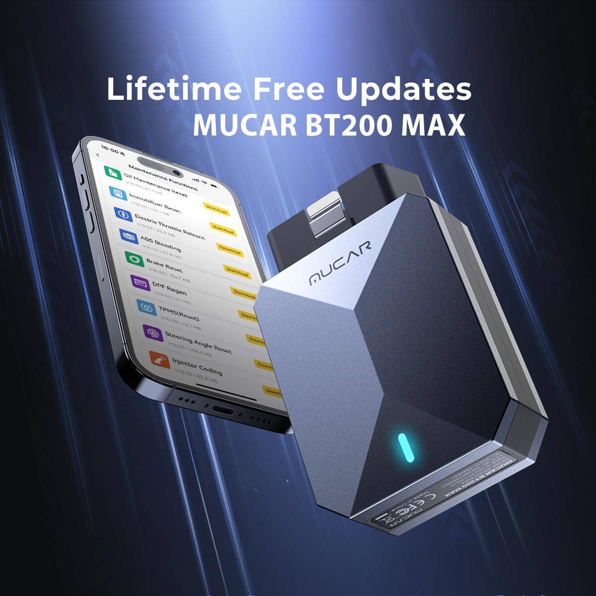 Livstids gratis uppdatering MUCAR BT200 MAX CAN FD OBD2-skanner 15 återställningar AI-bil diagnostikverktyg Hela systemet Dubbelriktad automatisk skan