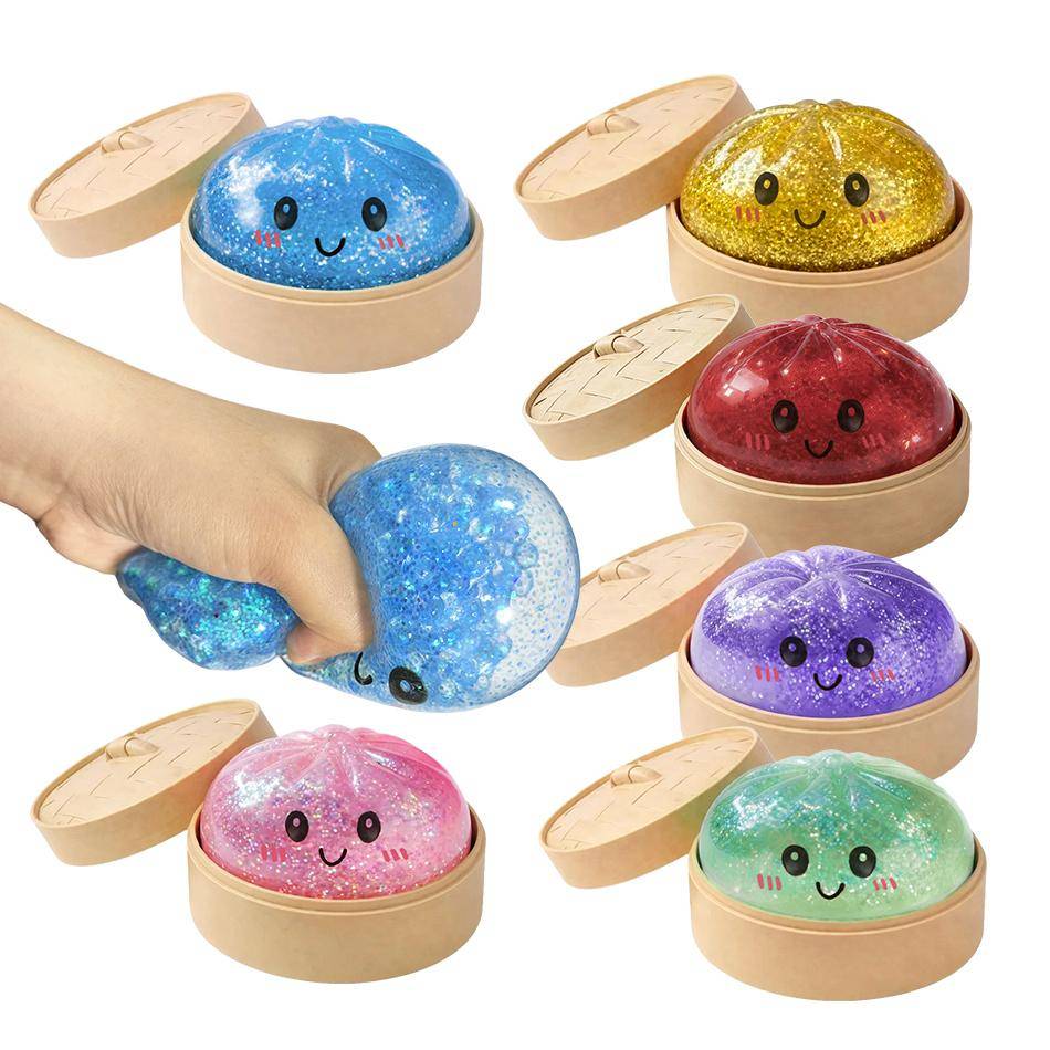 Glitter Dumpling Glitter Dumpling Squishy Med Låda Dumplings Sensorisk Klämleksak För Stresslindring Gåvor beige
