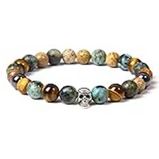 Dödskalle armband för män kvinnor naturlig sten tigeröga armband malakit labradorit 8 mm pärlor stretch armringar punk smycken, bildsten, 23 cm