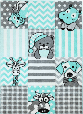 Barnmatta - Bueno Animals (turkos) (Storlek: 120 x 170 cm)