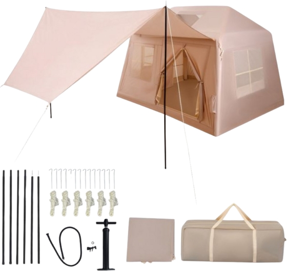 Northix Inflatable Camping Tent, 4–6 Person, Pump, Canopy Tält Khaki - 183 cm