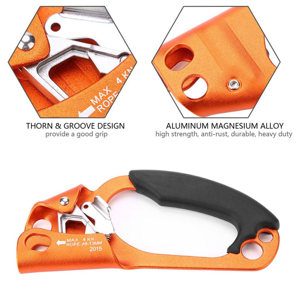 Højrehånds klatrerebklemme til 8mm-13mm rebklatreudstyr (orange)