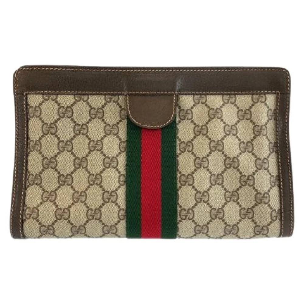 Gucci Vintage Pre-owned GG Supreme Canvas Læder Clutch Taske - Vintage - Dame - Beige - ONE SIZE - Læder