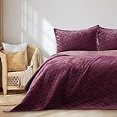 AmeliaHome-överkast 220 x 240 cm lila dubbelsidig quiltning sammet Laila