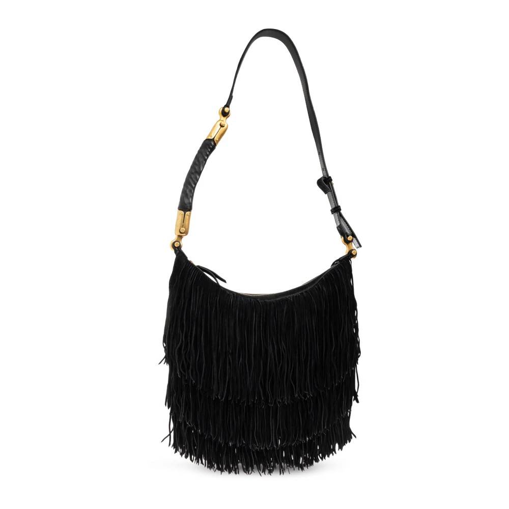 Balmain Ébène Hobo Taske med Frynser i Ruskind - Tasker - Dame - Sort - ONE SIZE - Uld