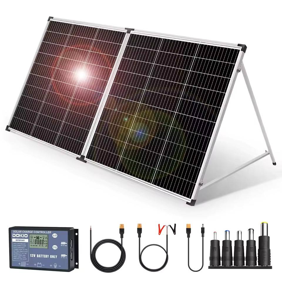 Dokio 200W(2Pcs x100W) Foldable Solar Panel +20A 12V Charge Controller folding solar panel Cell/System Charger Kit Complete