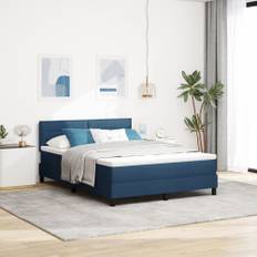Boxspring Säng med Madrass & LED Blå 140x190 cm Tyg