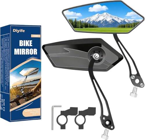 Diyife 2-pack Cykelspegel, 360° Justerbar Cykelbackspegel 15,5 cm HD Spegel i äkta Glas Yta Stöttålig för Cykel Ebike Skoter Motorcykel, Passar 22-25 mm Styre