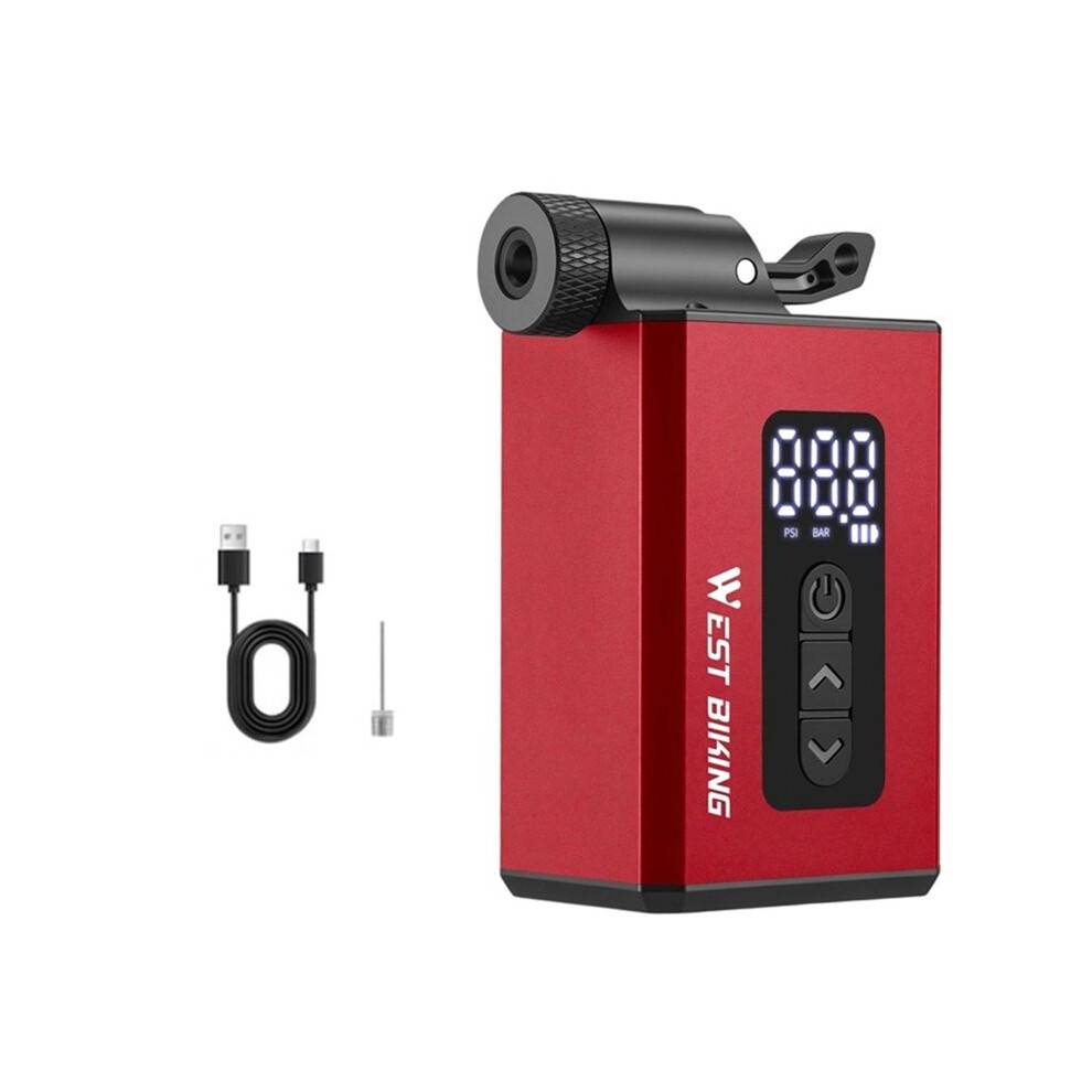 WEST BIKING  Elektrisk Automatisk Luftpump Bärbar Digital Inflator 120PSI 1000mAh Universell US Fransk UK Clik Ventil Röd
