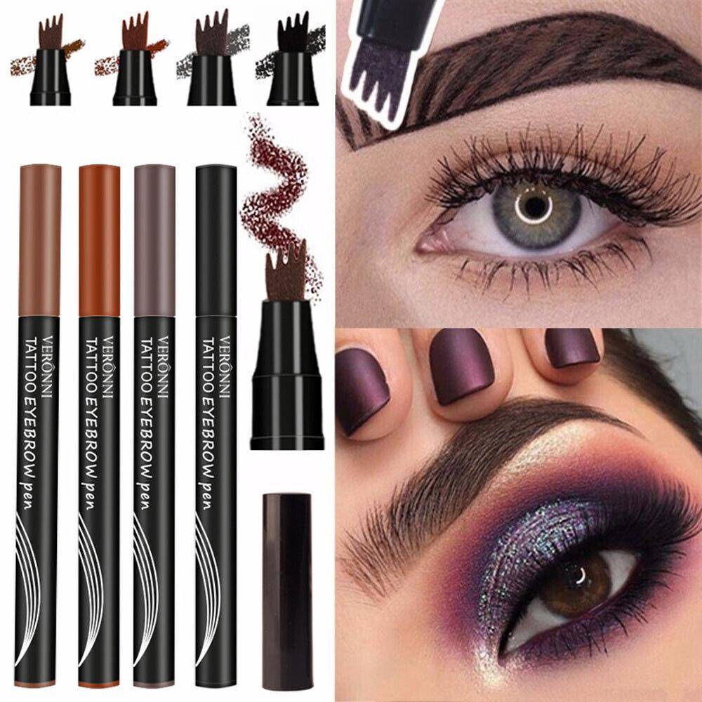 3D Vattentät Microblading Ögonbrynspenna 4 Gaffelspets Tatuering Penna Makeup 4 Färger black