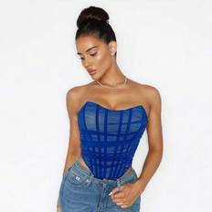 Dammode Sexig Fishbone Mesh Wrap Front Camisole Top - Blå - L,M,S,XL