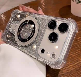 Four-Corner Airbag Drop-Proof Glitter Powder Phone Case - Transparent Silver / IPhone17Pro