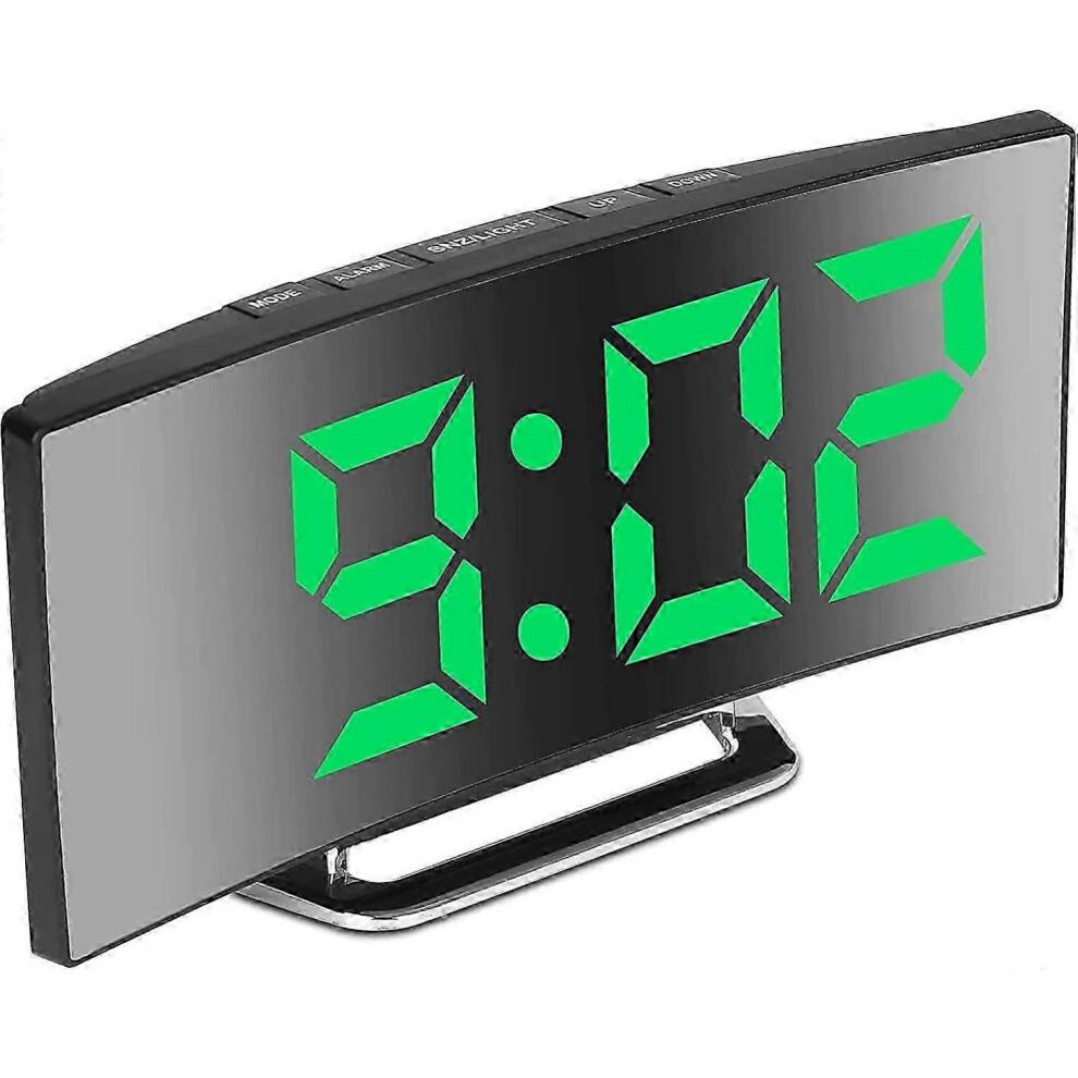 Digitalt lydløst vækkeur - 7'' LED-spejldisplay, 2 lysstyrkeindstillinger, temperatur/dato, snooze, natlys | EU/UK-stik_M