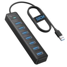 PHIXERO 7 Port USB Hub, 1.6FT Long Cable USB 3.0 Hub USB Verteiler, Super Speed 5Gbps Datenhub, Kompatibel mit Allen USB Port Geräten (7 Port, 50CM Cable)