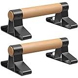 SELEWARE push-up-handtag med ergonomiskt trähandtag och lastbart stål – halkfria push-up-bars handhållna stänger för styrketräning och kalistenesik 25,5 cm längd