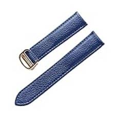 Meng Meng Lychee Grain Cowhide Strap Men's and Women's Compatible med Cartier Tank Tank SOLO London Leather Watch Chain Tillbehör (Band Color : Blue gold buckle, Band Width : 17mm)