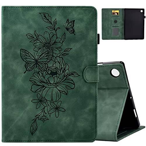 MOKASE Case för Samsung Galaxy Tab A9+ 11 tum 2023 (SM-X210/X216/X218), mockapräglat fodral med blommor, flipstativ, skyddande skal, kortplats, automatisk väckning/sömn för Galaxy Tab A9 Plus,Green