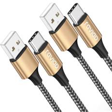 RAVIAD USB C-kabel [2M, set med 2], USB C-kabel snabbladdning, flätad nylon, 3,1A, typ C-laddare, för iPhone 16 15, Samsung Galaxy S21, S20, S8, S9, S10, A50, A51 A20e, Huawei P40 P30 P20, Redmi Note