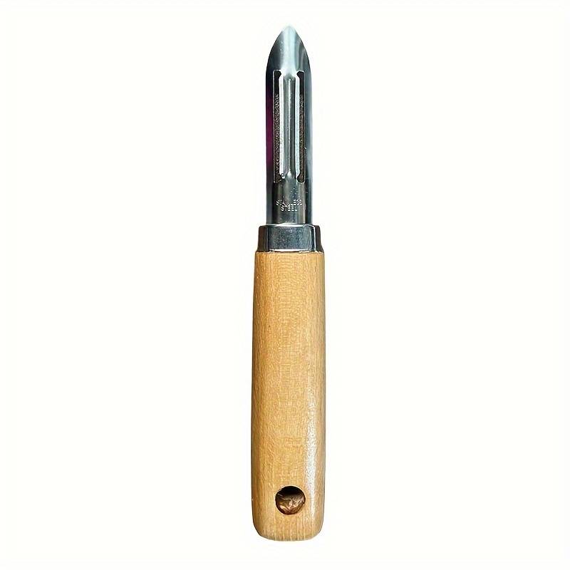 TEMU 1pc Premium Stainless Steel Peeler With Ergonomic Wooden Handle - Straight Blade, Food-safe For Fruits & Vegetables, Essential Kitchen Tool, For Kitchen