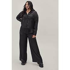 Plus Size Satin Shimmer Wide Leg Pants - black - 44