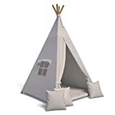 Best For Kids lektält tipi tält indianer wigwam för barn med tillbehör (sicksack grå)