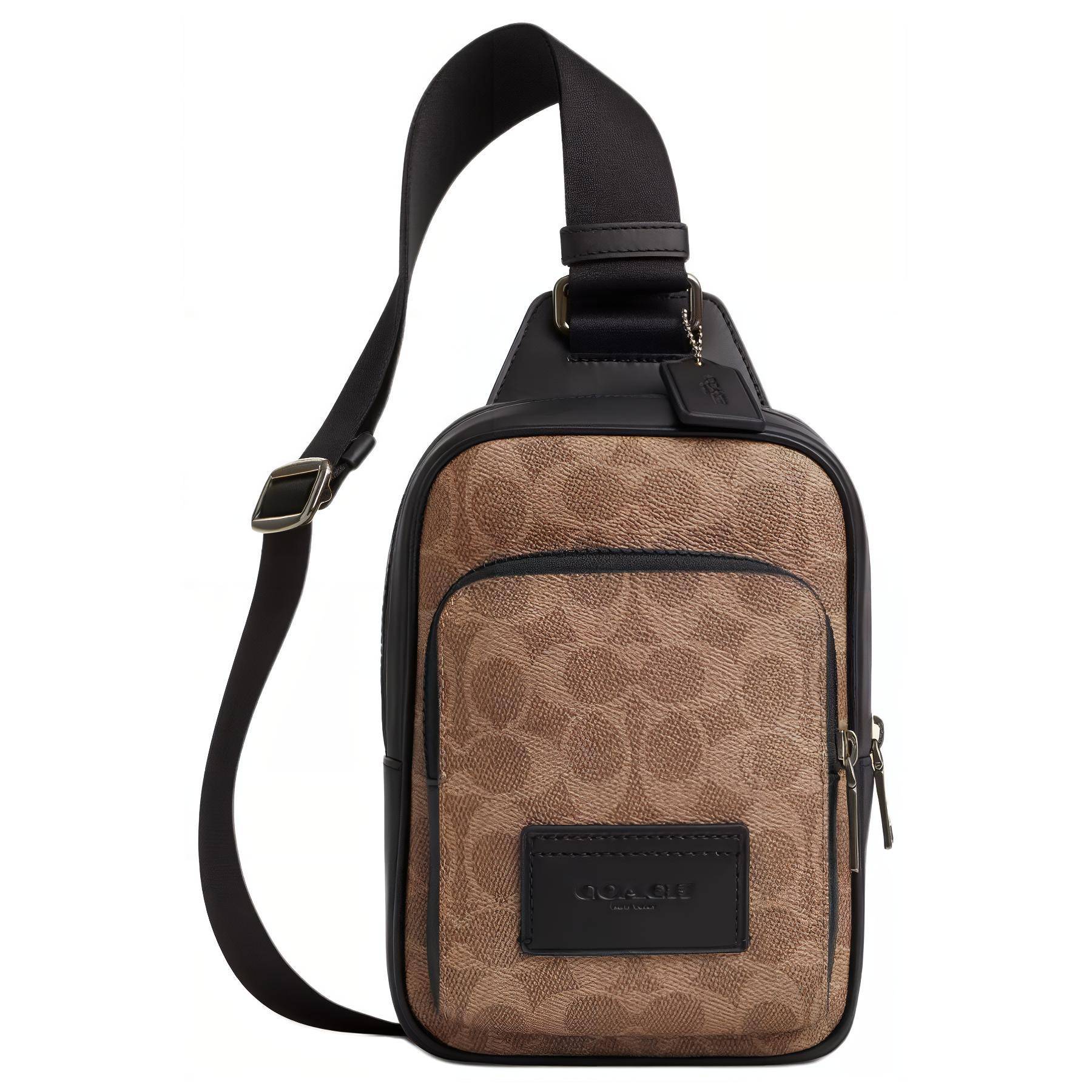 Coach Racer 13 Logo Zip Closure Coated Canvas And Smooth Calfskin Crossbody Bag Mini Men crossbody bag Brown CV763-QBNRX Basic Set (Bag+Dust Bag)