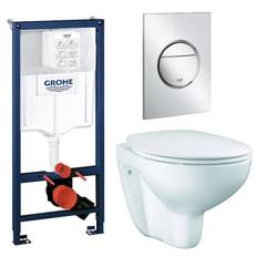 Toiletpakke m/Grohe Bau toilet m/sæde, cisterne og krom trykknap