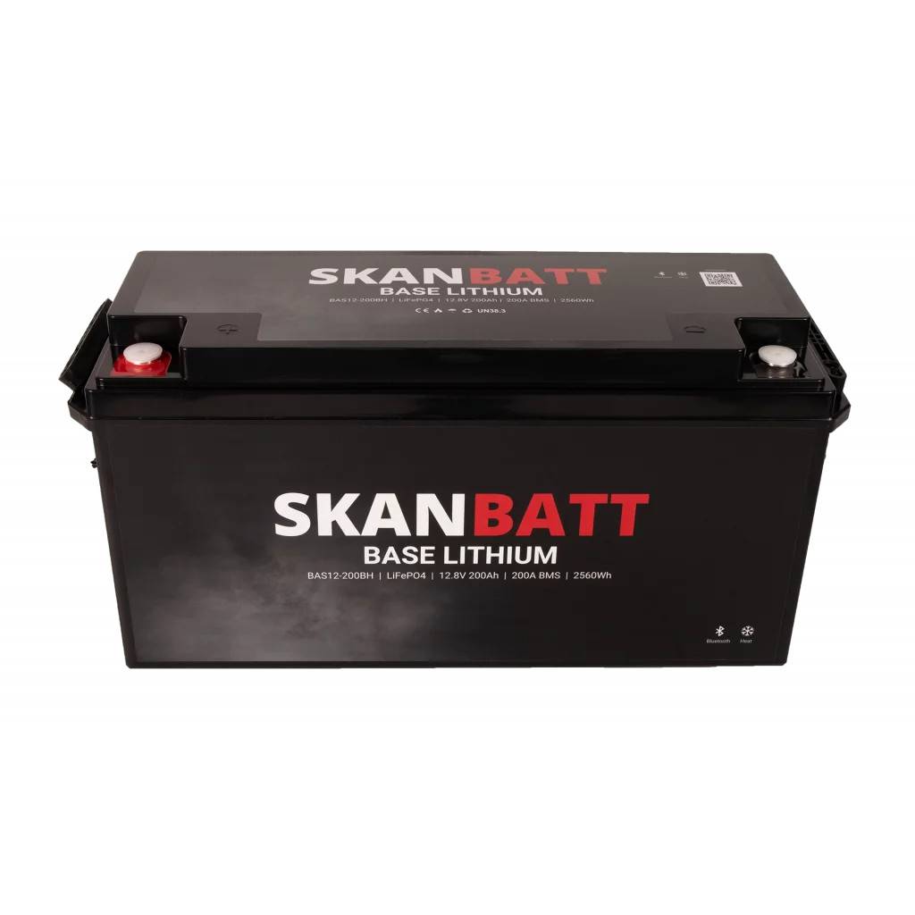 SKANBATT Base Lithium - 12V 200Ah 200A BMS - Bluetooth - Heat - 485x170x240mm - 3 Års garanti